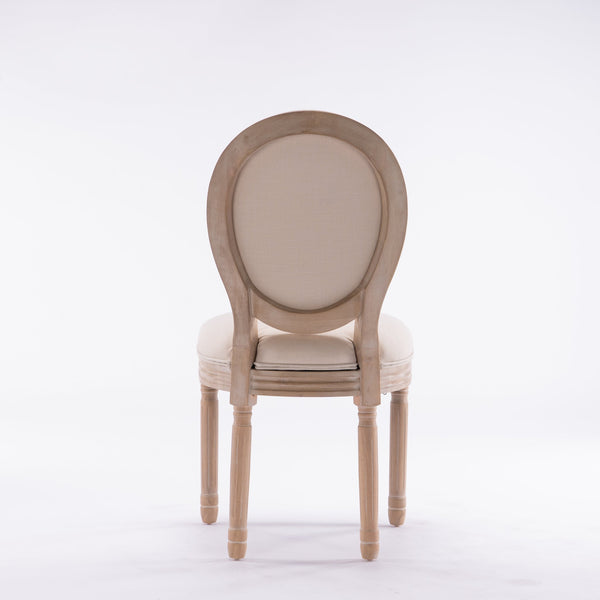 English Elm French Style Solid Wood Frame Dining Chairs Set Of 2 - Cream Linen Oval Back For Elegant Dining W162278981
