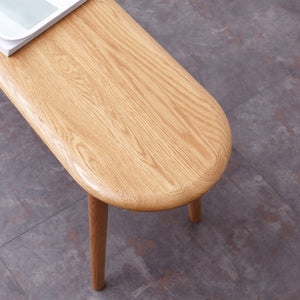 English Elm Natural Oak Solid Wood Dining Bench with Half Round Ends and Visible Grain Detail W128373059