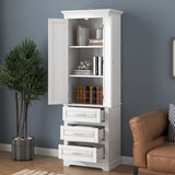 English Elm Tall Storage Cabinet With Three Drawers For Bathroom/Office, White