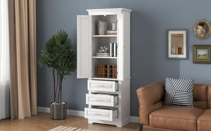 English Elm Tall Tall Storage Cabinet with Three Drawers and Doors for Bathroom or Office, Slim MDF Organizer White WF299282AAK