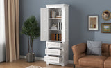 English Elm Tall Storage Cabinet With Three Drawers For Bathroom/Office, White