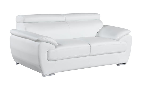English Elm Genuine Leather Loveseat with Chrome Legs Solid Hardwood Frame for Modern Living White B05777887
