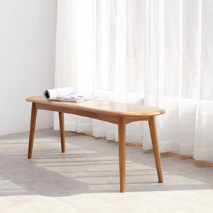 English Elm Natural Oak Solid Wood Dining Bench with Half Round Ends and Visible Grain Detail W128373059
