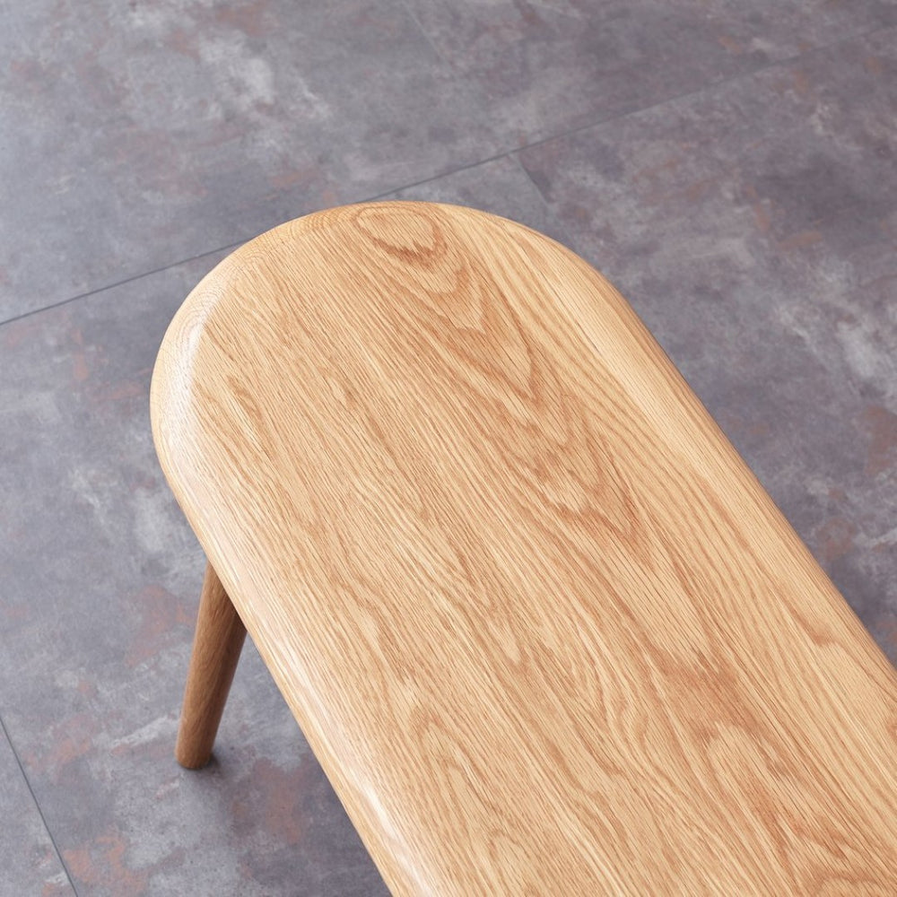 English Elm Natural Oak Solid Wood Dining Bench with Half Round Ends and Visible Grain Detail W128373059
