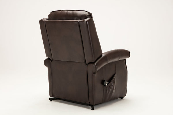 English Elm Landis Brown Traditional Lift Chair PU Leather Electric Recliner with Lift, 350 lb Capacity, Side Pocket Remote Storage B05081513