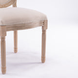 English Elm French Style Solid Wood Frame Linen Fabric Oval Back Dining Chair,Set Of 2,Cream