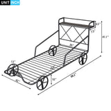 Hearth and Haven Twin Size Metal Car Bed with Four Wheels, Guardrails and X Shaped Frame Shelf, Black