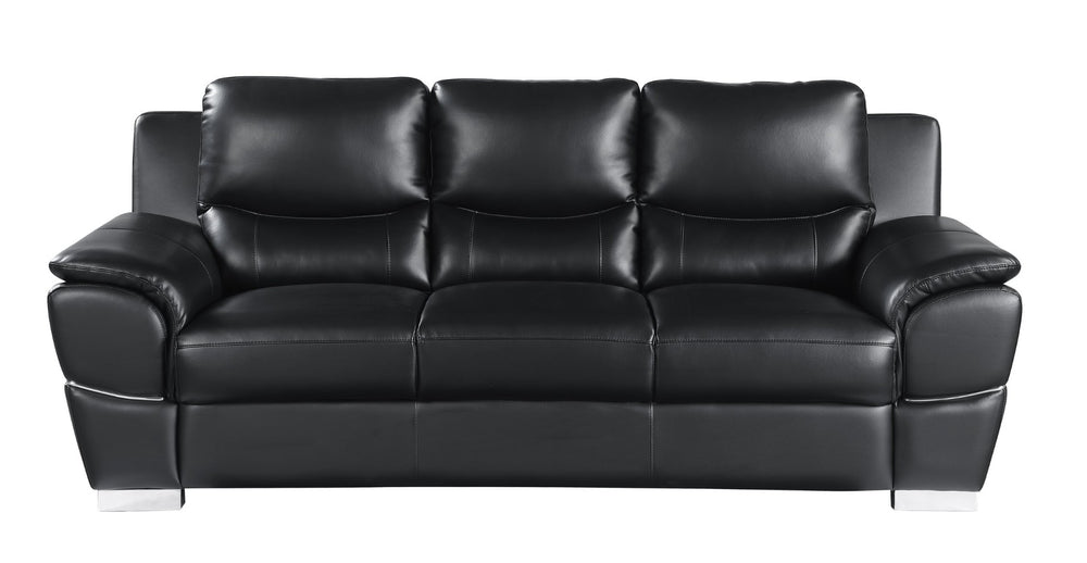 English Elm Genuine Leather Three Seat Sofa with Chrome Legs Mid-century Living Room Style B05777891