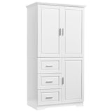 English Elm Tall and Wide Storage Cabinet With Doors For Bathroom/Office, Three Drawers, White