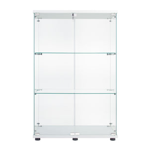 English Elm Two Door Glass Cabinet Showcase with 3 Shelves — Slim Display Cabinet for Home, Office, Collectibles White W151084143