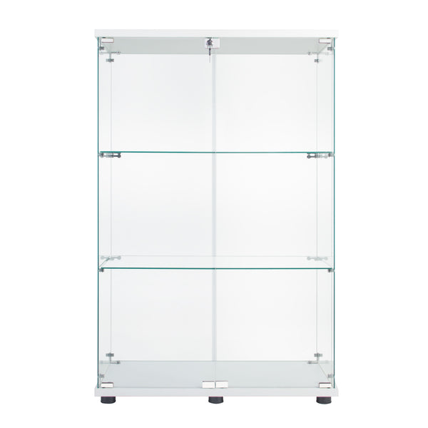 English Elm Two Door Glass Cabinet Showcase with 3 Shelves — Slim Display Cabinet for Home, Office, Collectibles White W151084143
