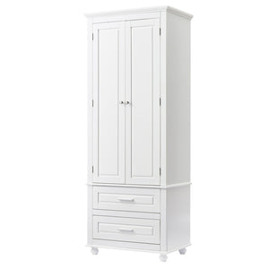 English Elm Tall Storage Cabinet With Two Drawers - Modern White Design For Office Or Bathroom Organization N725P333573K-GIGA