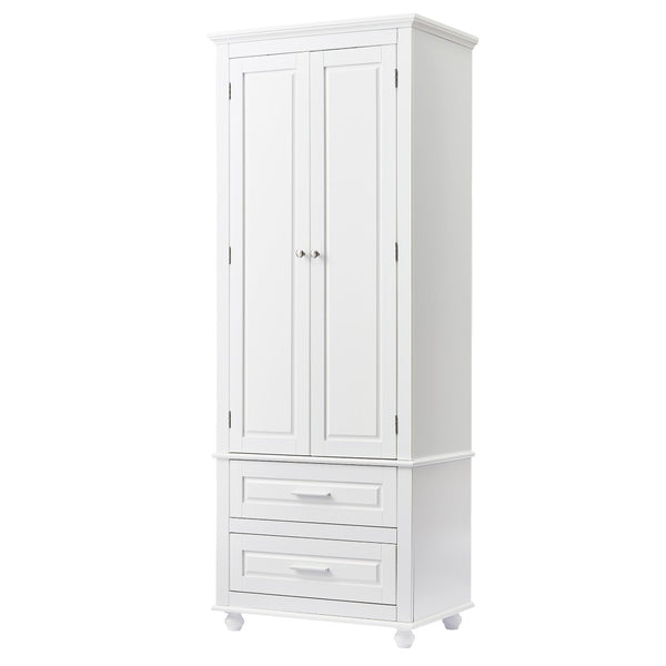 English Elm Tall Storage Cabinet With Two Drawers - Modern White Design For Office Or Bathroom Organization N725P333573K-GIGA