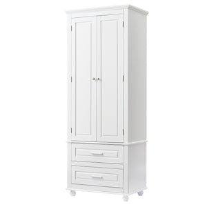 English Elm Tall Slim Storage Cabinet with Adjustable Shelves, 2 Drawers & Doors, Anti-Tip Design for Bathroom White WF299284AAK