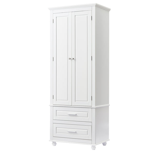 English Elm Tall Slim Storage Cabinet with Adjustable Shelves, 2 Drawers & Doors, Anti-Tip Design for Bathroom White WF299284AAK