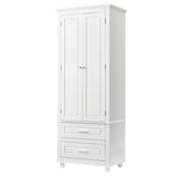 English Elm Tall Storage Cabinet With Two Drawers For Bathroom/Office, White