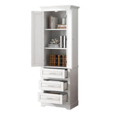 English Elm Tall Storage Cabinet With Three Drawers For Bathroom/Office, White