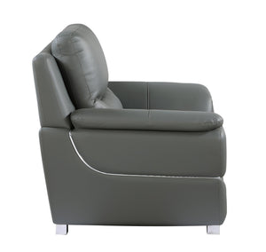 English Elm Genuine Leather Chair with 3-Layer High-Density Foam, Stainless Steel Chrome Legs, Solid Wood Frame Gray B05777892
