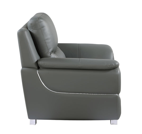 English Elm Genuine Leather Chair with 3-Layer High-Density Foam, Stainless Steel Chrome Legs, Solid Wood Frame Gray B05777892