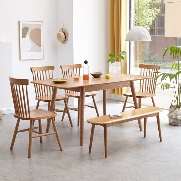 English Elm Natural Oak Solid Wood Dining Bench with Half Round Ends and Visible Grain Detail W128373059