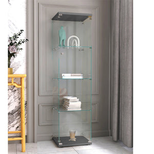 English Elm Lighted Tempered Glass Display Cabinet with 4 Shelves and One Door, Large Curio Storage Solution Black W1510136016