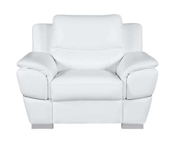 English Elm Genuine Leather Chair with 3-Layer High-Density Foam, Stainless Steel Chrome Legs, Solid Wood Frame White B05777895