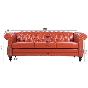 English Elm 84.65" Tufted Pu Leather Chesterfield Sofa with Pocket Spring Support for Living Rooms W68056682