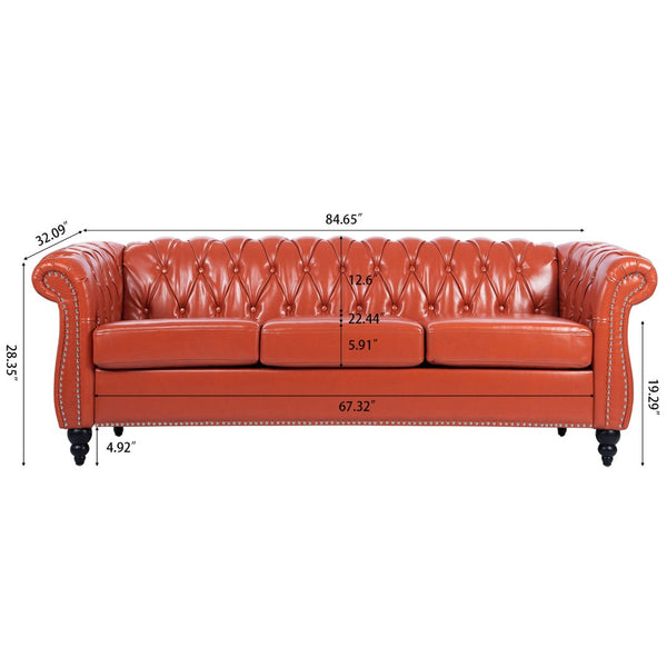 English Elm 84.65" Tufted Pu Leather Chesterfield Sofa with Pocket Spring Support for Living Rooms W68056682