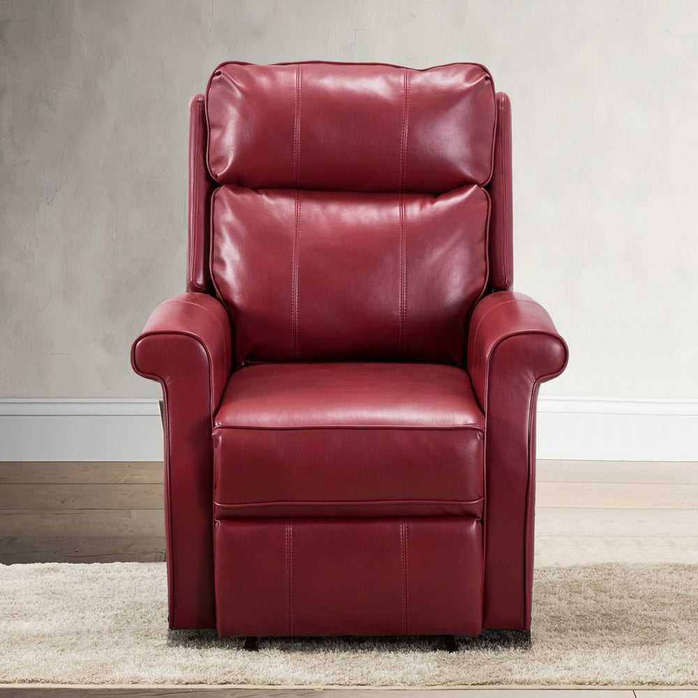 English Elm Landis Red Traditional Lift Chair – All-Electric Recliner with Lift Function, PU Leather, 350 lb Capacity, Side Pocket Remote Storage B05081512