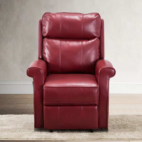 English Elm Landis Red Traditional Lift Chair – All-Electric Recliner with Lift Function, PU Leather, 350 lb Capacity, Side Pocket Remote Storage B05081512