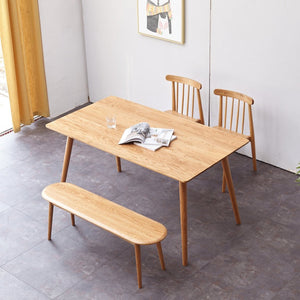 English Elm Natural Oak Solid Wood Dining Bench with Half Round Ends and Visible Grain Detail W128373059