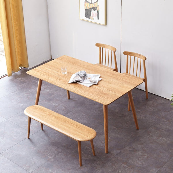 English Elm Natural Oak Solid Wood Dining Bench with Half Round Ends and Visible Grain Detail W128373059