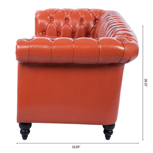 English Elm 84.65" Tufted Pu Leather Chesterfield Sofa with Pocket Spring Support for Living Rooms W68056682