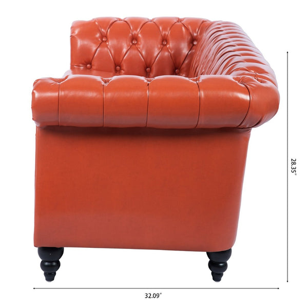 English Elm 84.65" Tufted Pu Leather Chesterfield Sofa with Pocket Spring Support for Living Rooms W68056682