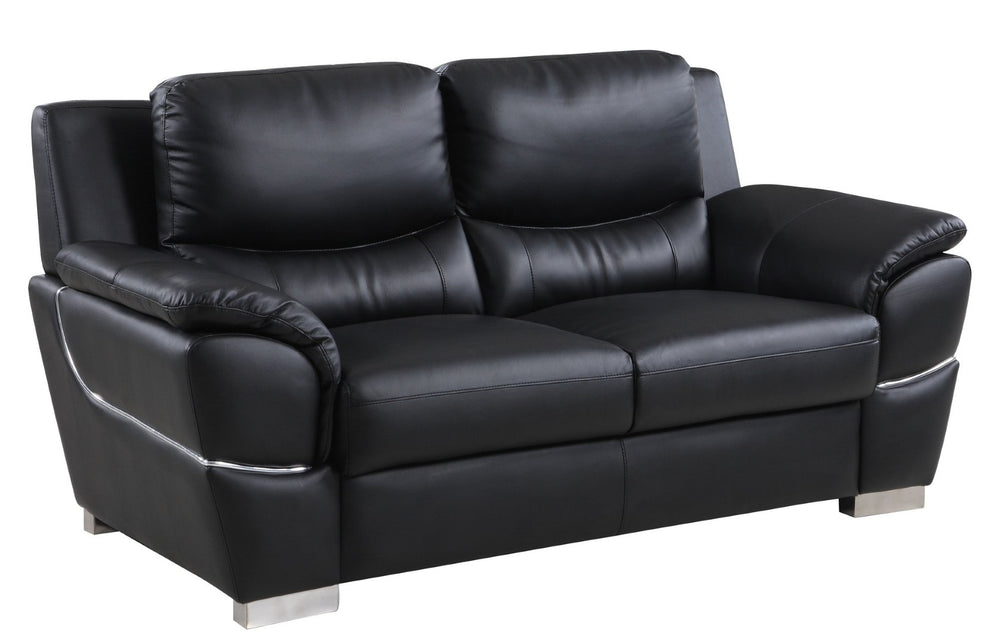 English Elm Genuine Leather Loveseat with Chrome Legs Kiln Dried Frame Living Room Seating Black B05777890