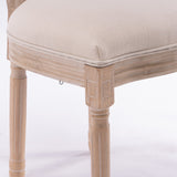 English Elm French Style Solid Wood Frame Linen Fabric Oval Back Dining Chair,Set Of 2,Cream