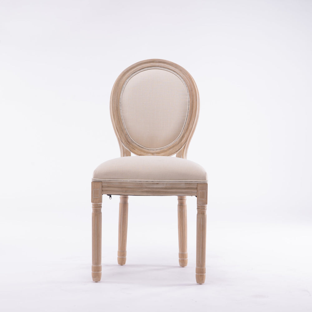 English Elm French Style Solid Wood Frame Dining Chairs Set Of 2 - Cream Linen Oval Back For Elegant Dining W162278981