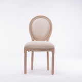 English Elm French Style Solid Wood Frame Linen Fabric Oval Back Dining Chair,Set Of 2,Cream