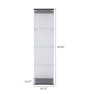 English Elm 4 Glass Display Cabinet with 4 Shelves and Single Door – Tall Slim Glass Tower for Home Decor and Collectibles Black W151084139