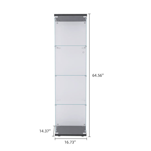 English Elm 4 Glass Display Cabinet with 4 Shelves and Single Door – Tall Slim Glass Tower for Home Decor and Collectibles Black W151084139