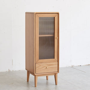 English Elm Solid Oak Corner Cabinet with Glass Door Brass Hardware and Shelved Entryway Storage W128373061