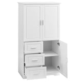 English Elm Tall and Wide Storage Cabinet With Doors For Bathroom/Office, Three Drawers, White