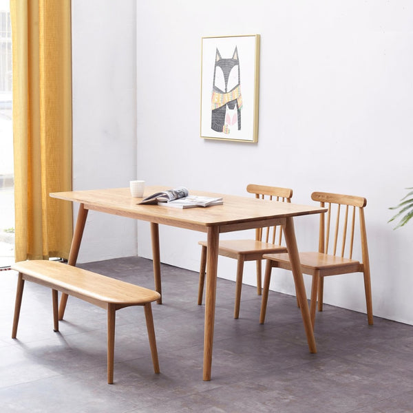English Elm Natural Oak Solid Wood Dining Bench with Half Round Ends and Visible Grain Detail W128373059
