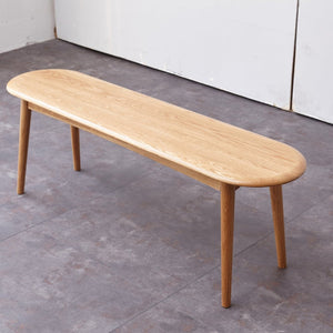 English Elm Natural Oak Solid Wood Dining Bench with Half Round Ends and Visible Grain Detail W128373059