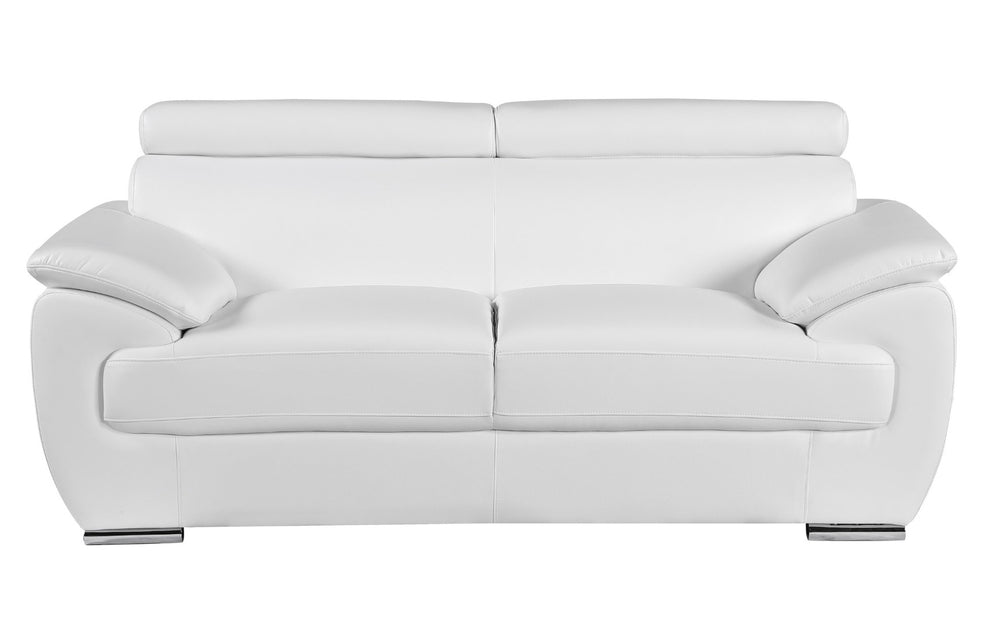 English Elm Genuine Leather Loveseat with Chrome Legs Solid Hardwood Frame for Modern Living White B05777887