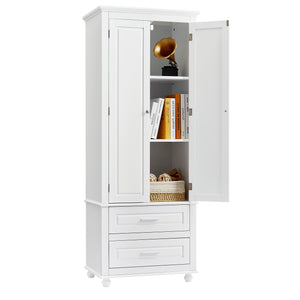 English Elm Tall Slim Storage Cabinet with Adjustable Shelves, 2 Drawers & Doors, Anti-Tip Design for Bathroom White WF299284AAK