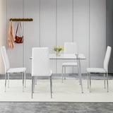 English Elm Grid Armless High Backrest Dining Chair, 8-Piece Set Of Silver Metal Legs White Chair, Office Chair. Suitable For Restaurants, Living Rooms, Kitchens, and Offices. 0924