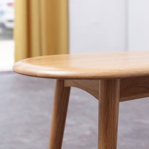 English Elm Natural Oak Solid Wood Dining Bench with Half Round Ends and Visible Grain Detail W128373059