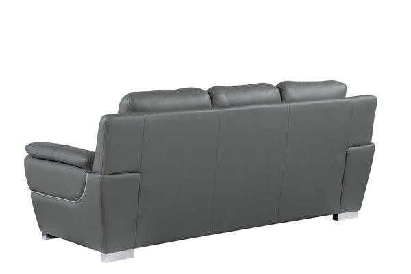 English Elm Global Genuine Leather Sofa Gray – 3-Layer High-Density Foam, Stainless Chrome Legs, Solid Wood Frame B05777894