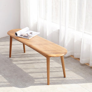 English Elm Natural Oak Solid Wood Dining Bench with Half Round Ends and Visible Grain Detail W128373059